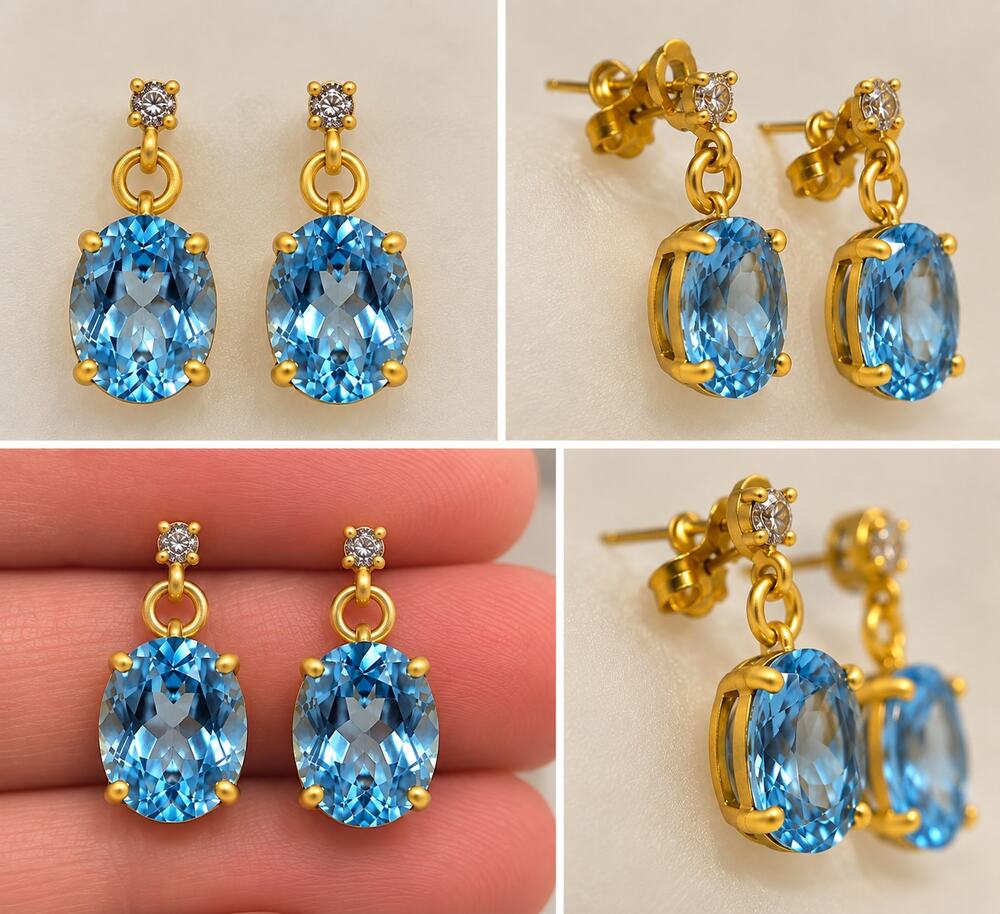 NEW Freida Rothman Vault Blue Topaz Brass Post Drop Earrings
